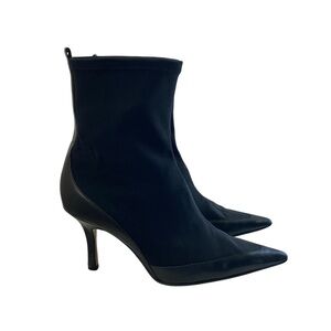 Charles David Leather Fifted Sock Pointed Toe Ankle Boot 7.5 Black Witchy Pull